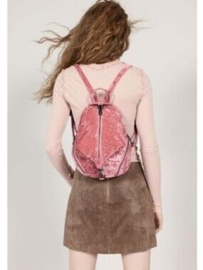 Rebecca Minkoff Julian Pink Crushed Velvet Backpack Purse Bag